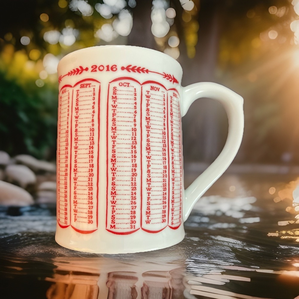 Williams Sonoma Coffee Mug 2016 Calendar Cup 14 oz Porcelain Gift Anniversary